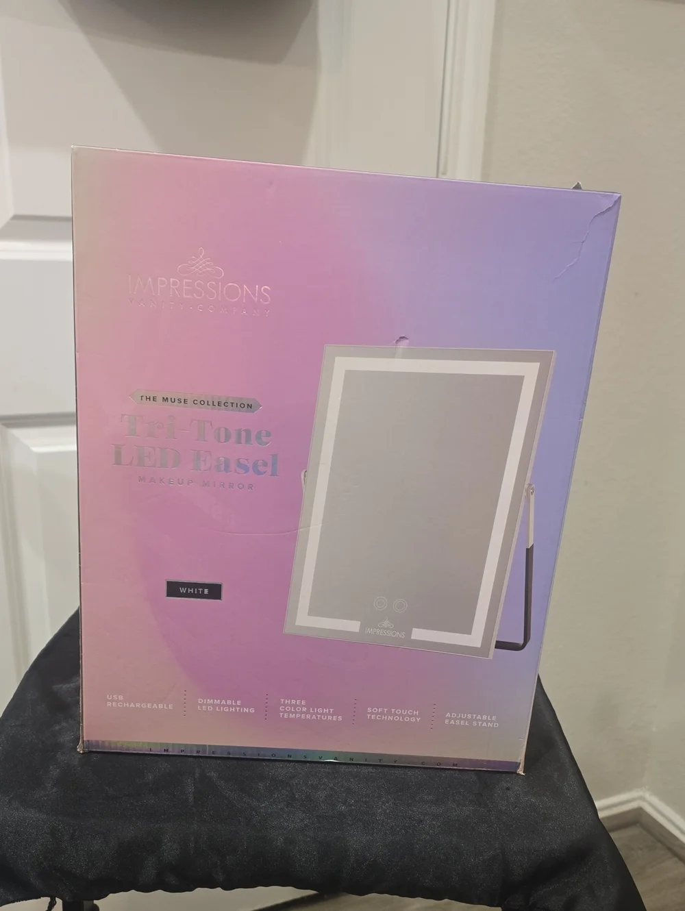 Impressions The Muse Collection Tri Tone LED Easel Makeup Mirror- White